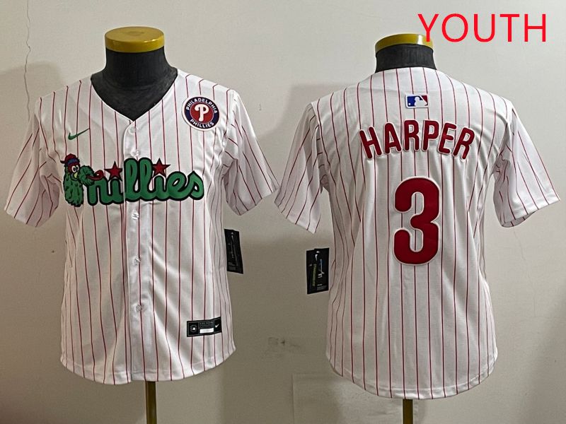Youth Philadelphia Phillies #3 Harper White three generations Joint Name Nike 2025 MLB Jersey style 8->youth mlb jersey->Youth Jersey